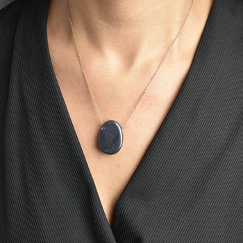 Necklace natural stone Hematite Gold plated 750 3 microns