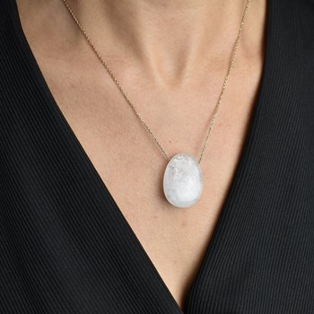 Necklace natural stone rock crystal Gold plated 750 3 microns