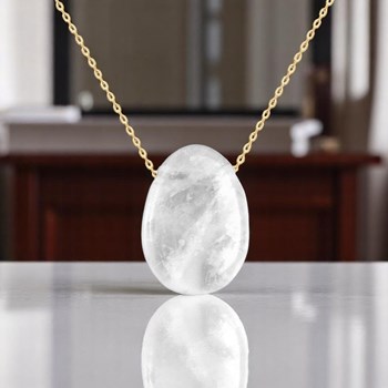 Necklace natural stone rock crystal Gold plated 750 3 microns