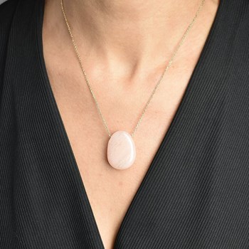 Collier pierre naturelle aventurine couleur pêche Plaqué OR 750 3 microns