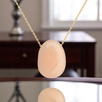 Collier pierre naturelle aventurine couleur pêche Plaqué OR 750 3 microns