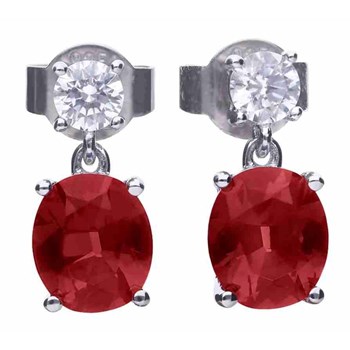 Red and white zirconium earrings in 925 sterling silver