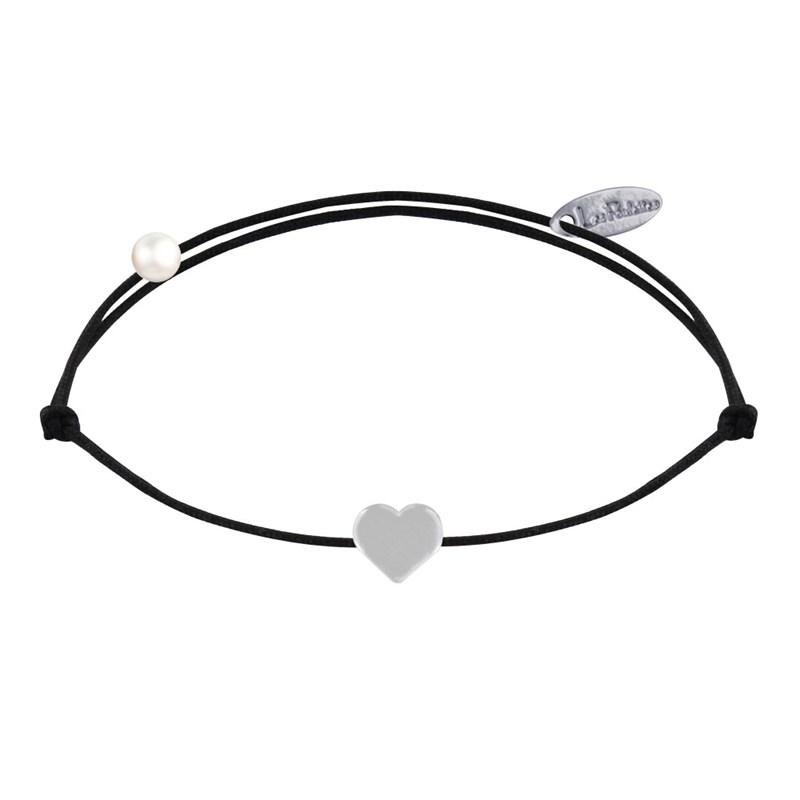 Bracelet Lien Argent 925 Mini Coeur - Noir