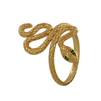 Bague Plaqué Or Serpent aux Yeux Verts