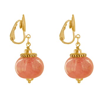 Vergulde metalen clip oorbellen met grote keramische kralen