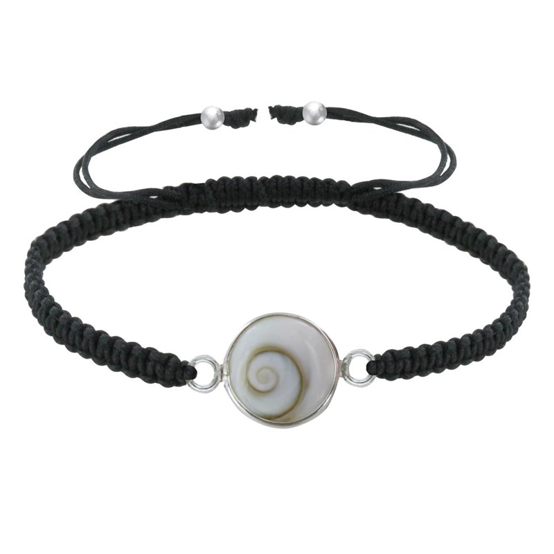 Bracelet Argent 925 Lien Tréssé Oeil de Sainte Lucie Rond - Noir