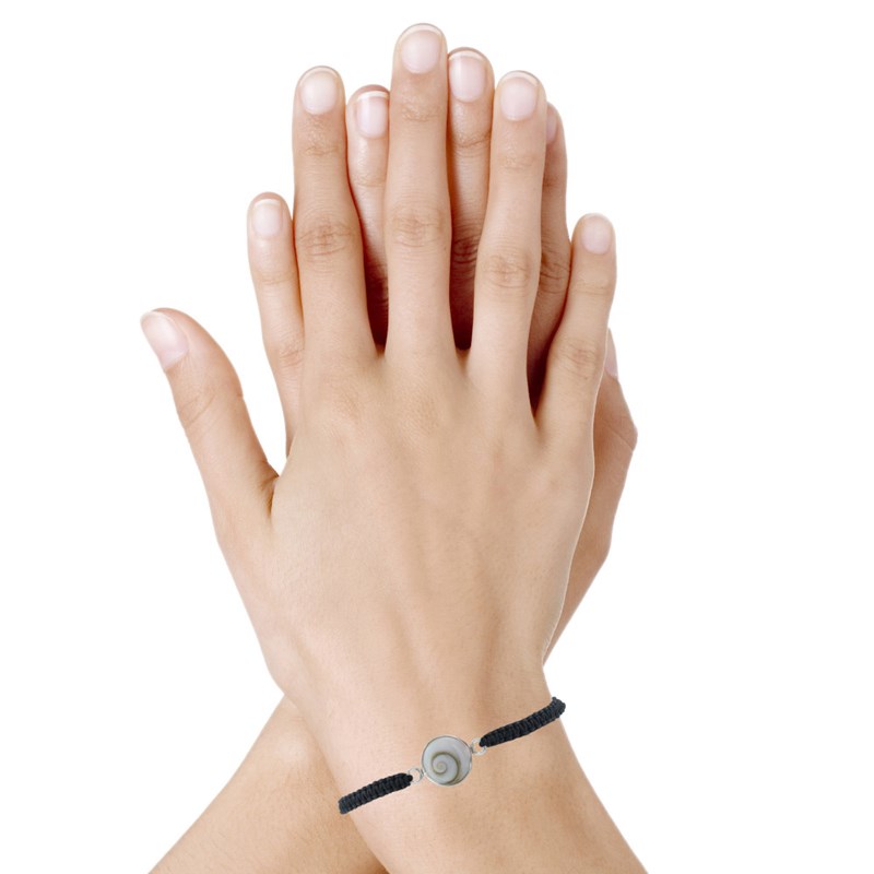 Bracelet Argent 925 Lien Tréssé Oeil de Sainte Lucie Rond - Noir - vue 2
