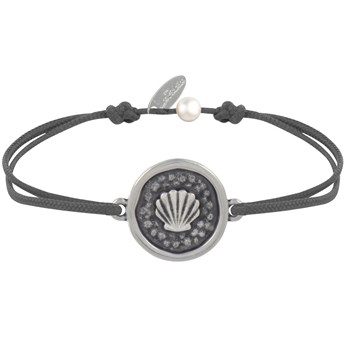Bracelet Lien Médaille Ronde Laiton Argenté Coquillage - Gris