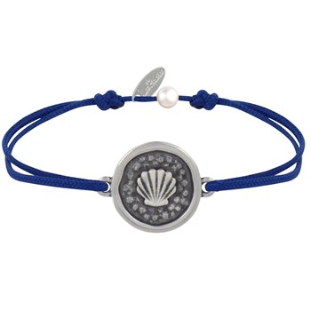 Bracelet Lien Médaille Ronde Laiton Argenté Coquillage - Bleu Navy