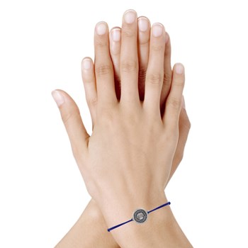 Bracelet Lien Médaille Ronde Laiton Argenté Coquillage - Bleu Navy