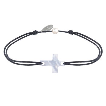 Bracelet Lien Petite Croix en Nacre - Gris