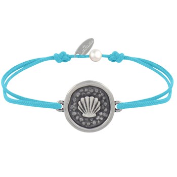 Bracelet Lien Médaille Ronde Laiton Argenté Coquillage - Turquoise