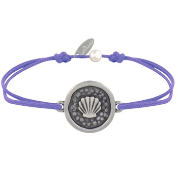 Bracelet Lien Médaille Ronde Laiton Argenté Coquillage - Violet