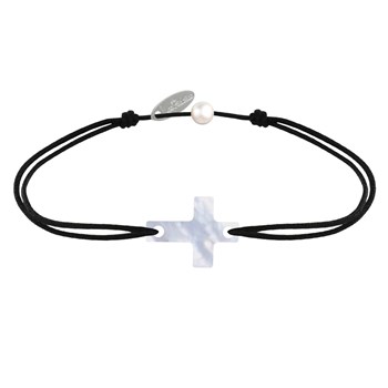 Bracelet Lien Petite Croix en Nacre - Noir
