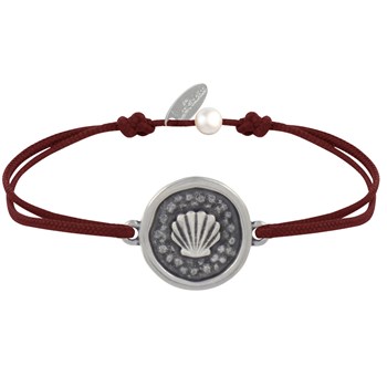 Bracelet Lien Médaille Ronde Laiton Argenté Coquillage - Marron foncé