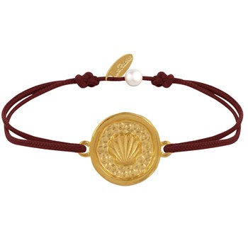 Bracelet Lien Médaille Ronde Laiton Doré Coquillage - Marron foncé