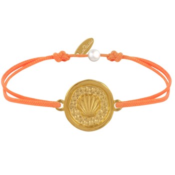 Bracelet Lien Médaille Ronde Laiton Doré Coquillage - Orange