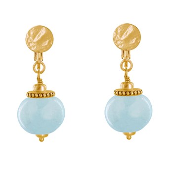 Vergulde metalen clip oorbellen met grote keramische kralen