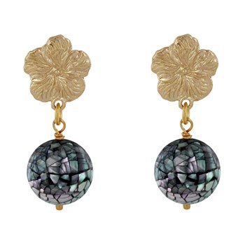 Bloem en facetgeslepen parelmoer metalen oorbellen