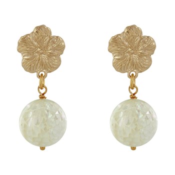 Bloem en facetgeslepen parelmoer metalen oorbellen