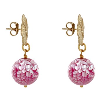 Bloem en facetgeslepen parelmoer metalen oorbellen