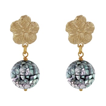 Bloem en facetgeslepen parelmoer metalen oorbellen