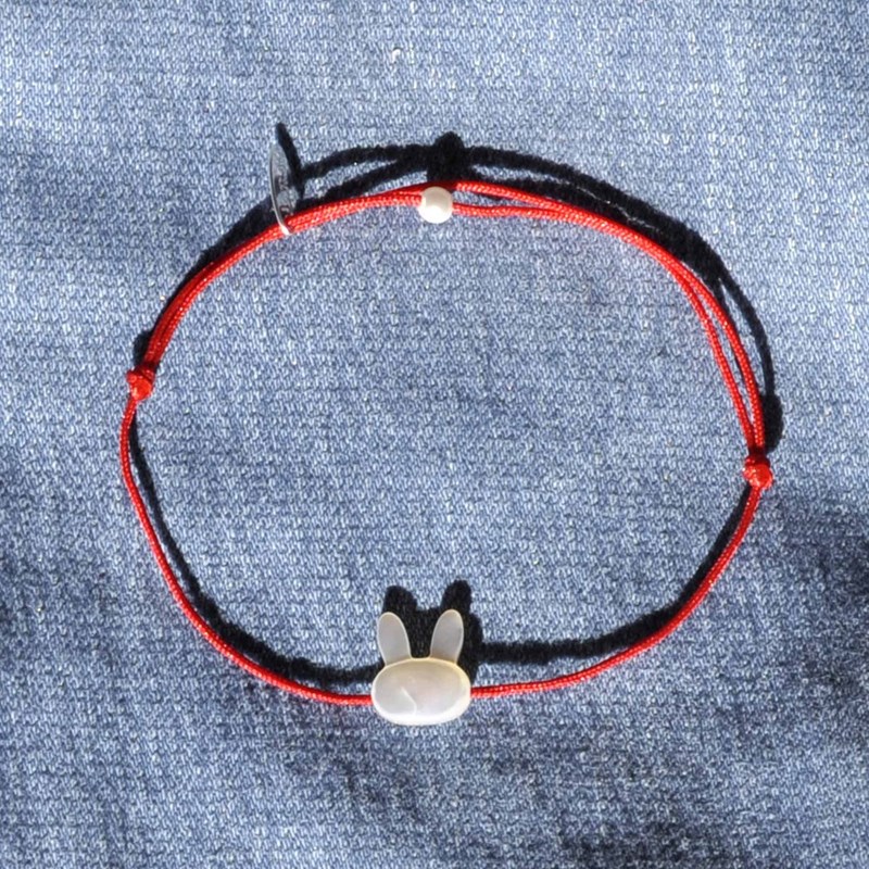 Bracelet Lien Tête de Lapin en Nacre - Fuchsia - vue 4