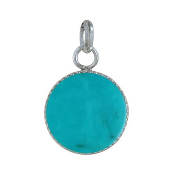 Pendentif Argent 925 Rond Dentelé de Turquoise