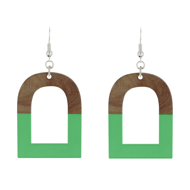Boucles d'Oreilles Argent 925 Etrier Bois et Résine - vue 2