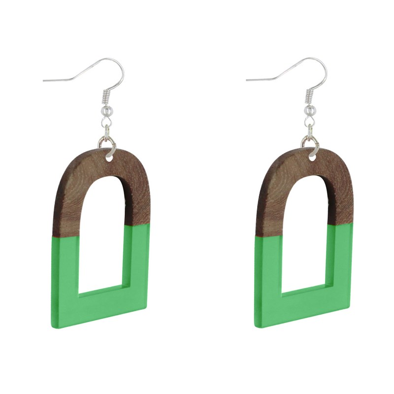 Boucles d'Oreilles Argent 925 Etrier Bois et Résine - vue 3