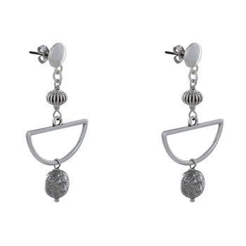 Boucles d'Oreilles Clous Métal Argenté Demi Lune et Perle Tête de Lion