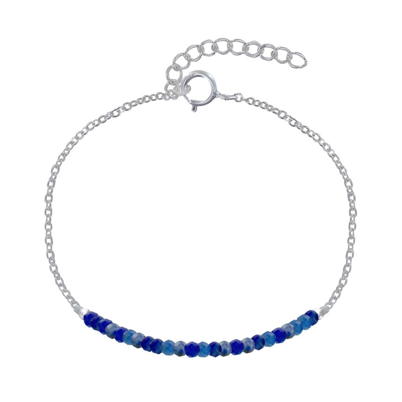 Bracelet Argent 925 Chaine et Perles Facettées de Lapis Lazuli