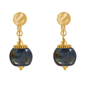 Vergulde metalen clip oorbellen met grote keramische kralen