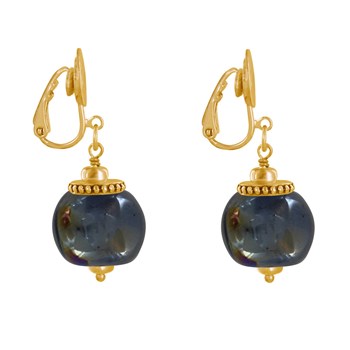 Vergulde metalen clip oorbellen met grote keramische kralen