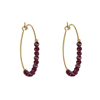 Boucles d'Oreilles Plaqué Or Créoles Perles Facettées de Grenat