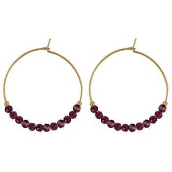 Boucles d'Oreilles Plaqué Or Créoles Perles Facettées de Grenat