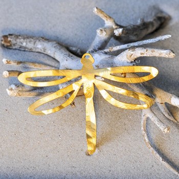 Broche Laiton Doré Libellule Martelé