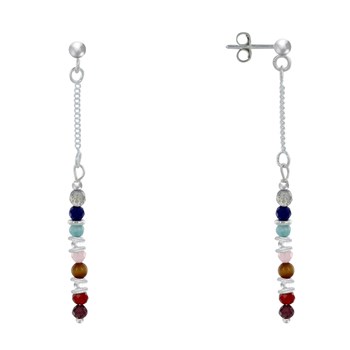 Boucles d'Oreilles Argent 925 Chainette 7 Chakras
