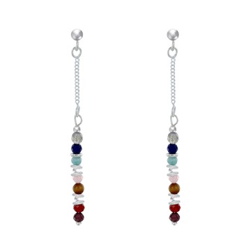 Boucles d'Oreilles Argent 925 Chainette 7 Chakras