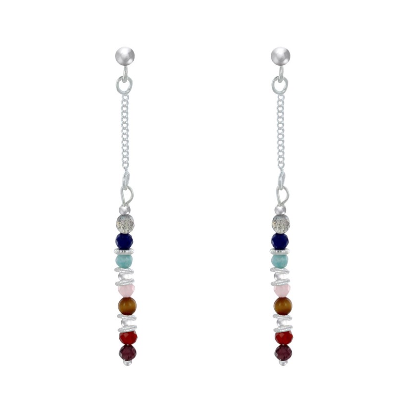 Boucles d'Oreilles Argent 925 Chainette 7 Chakras - vue 2