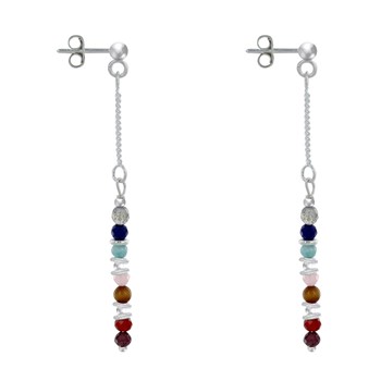 Boucles d'Oreilles Argent 925 Chainette 7 Chakras