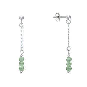 Boucles d'Oreilles Argent Chainette 3 Perles Facettées d'Aventurine