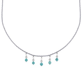 Collier Chaine Argent 925 Breloques Cinq Perles de Larimar Facettées Anneaux et Perles Argent