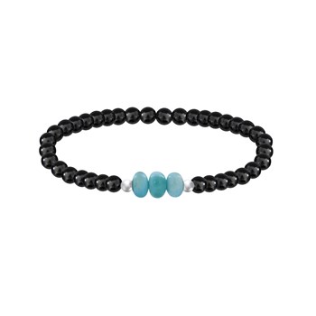 Duo Bracelets Homme et Femme Perles d'Hématites et Trois Anneaux de Larimar