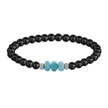Duo Bracelets Homme et Femme Perles d'Hématites et Trois Anneaux de Larimar