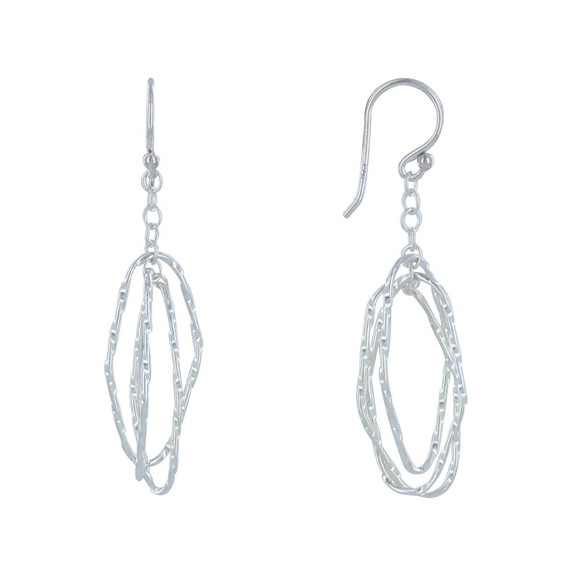 Boucles d'Oreilles Argent 925 Trois Anneaux Ovales Entrelacés