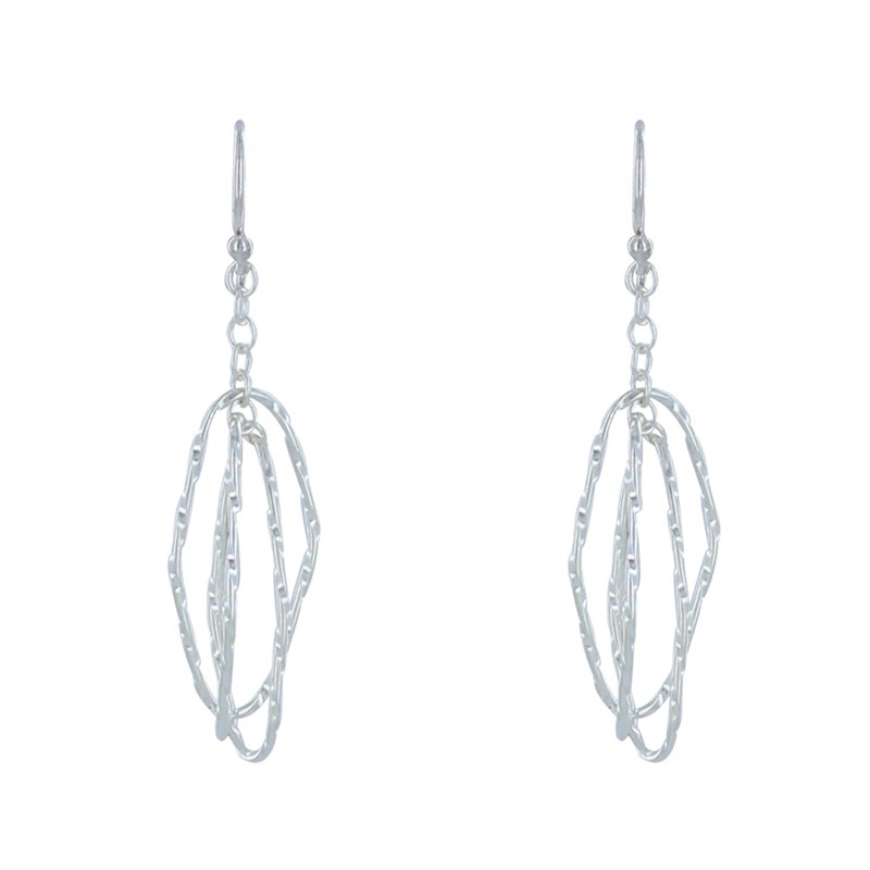Boucles d'Oreilles Argent 925 Trois Anneaux Ovales Entrelacés - vue 2
