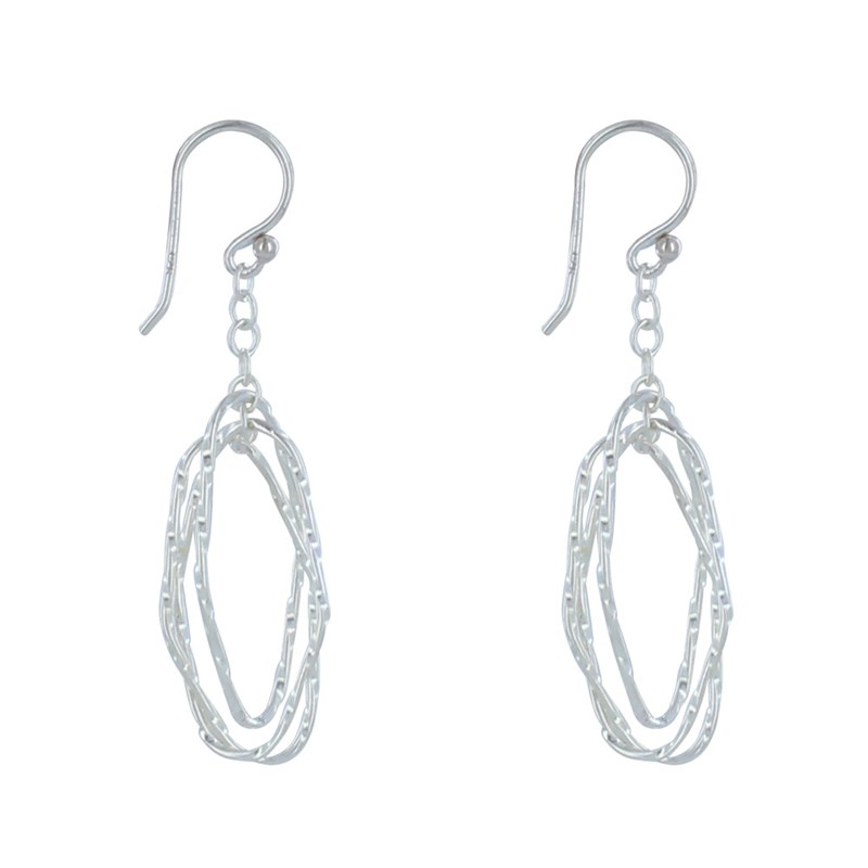 Boucles d'Oreilles Argent 925 Trois Anneaux Ovales Entrelacés - vue 3
