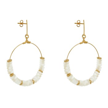 Verguld messing cirkel oorbellen met kleine parelmoer ringen
