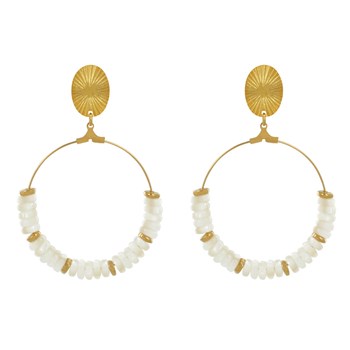 Oorbellen Clip Verguld Messing Cirkel en Kleine Parelmoer Ringen